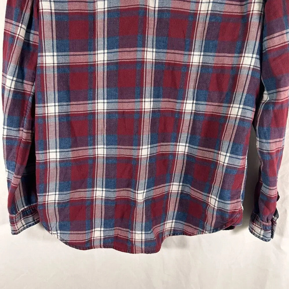 American Eagle Flannel Shirt Women's Small Blue Red Pearl Snap Boyfriend Long Sl - Picture 9 of 10